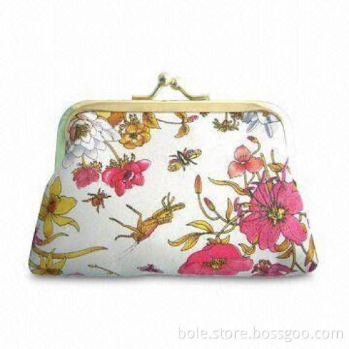 Coin Purse, Made of Microfiber, w/ Full Flower Print/Metal Clip for Closure, OEM/ODM Orders Accepted